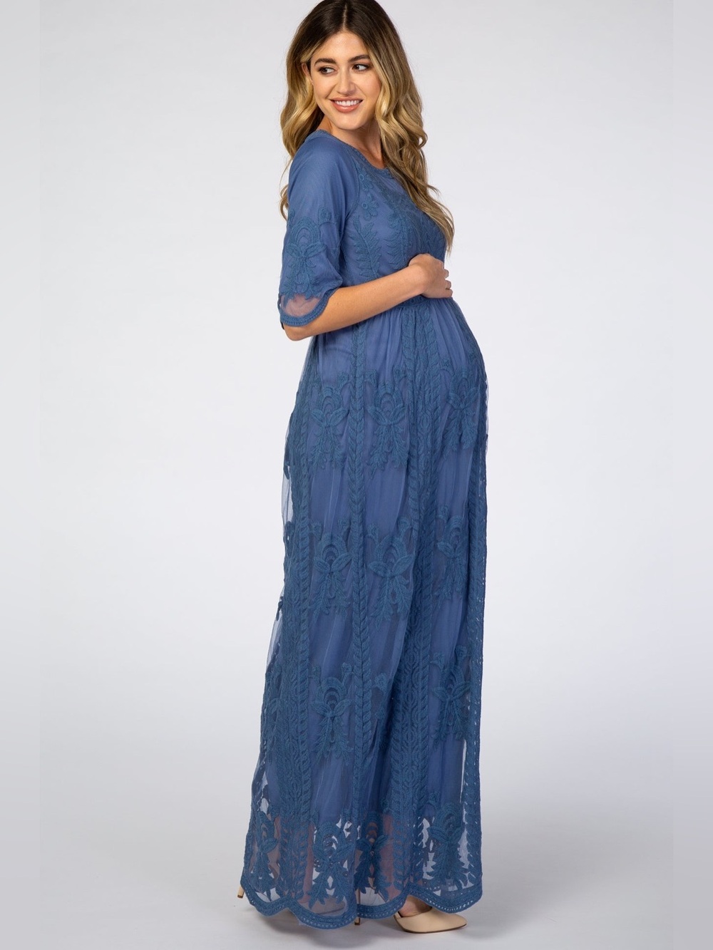 orange creek Dusty Blue Lace Maternity Maxi Dress